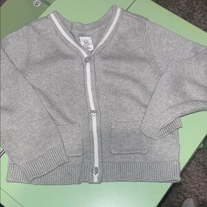 GAP Light Gray Knit Cardigan with Contrasting Trim